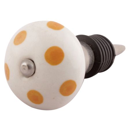 Mustard Polka Dotted Ceramic Floral Wine Stopper